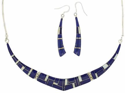 SM-SET134-LPO Lapis and Opal Channel Inlay Necklace and Earring Set. Copyright Milne Jewelry
