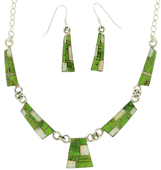 SM-SET144-GSO Gaspeite and Opal Inlay Necklace and Earring Set. Copyright Milne Jewelry
