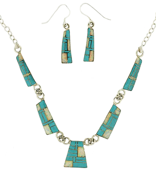 SM-SET144-TQO Turquoise and Opal Inlay Necklace and Earring Set. Copyright Milne Jewelry