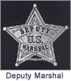 Deputy U.S. Marshall Old West Law Enforcement Badges. These replica badges are cast from a tin and zinc alloy, using molds made from the original, authentic badge, and has a pin soldered on the back. Special care and attention has been given to retaining every minute detail of the original badge. Copyright Milne Jewelry Company.