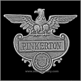 Pinkerton Security Old West Law Enforcement Badges. Copyright Milne Jewelry Company.