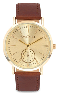 SP-603396332 Speidel Men's Leather Timepiece with Gold Dial. Copyright Speidel & Milne Jewelry.