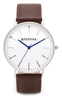 SP-603397000 Speidel Men's Ultra-Thin Brown Leather Strap Watch. Copyright Speidel & Milne Jewelry.