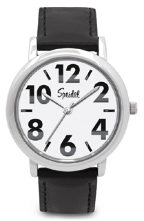 SP-603398000 Men's Large Numeral Leather Strap White Dial Watch. Copyright Speidel & Milne Jewelry.