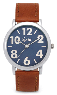 SP-603398200 Men's Large Numeral Leather Strap Blue Dial Watch. Copyright Speidel & Milne Jewelry.