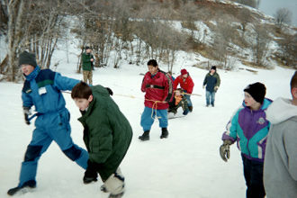Scouts pulling a Klondike Derby sled